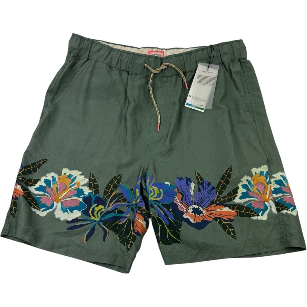 Scotch & Soda‎ Green Floral Shorts 2XL NWT Lyocell Tencel Stretch Waist Summer